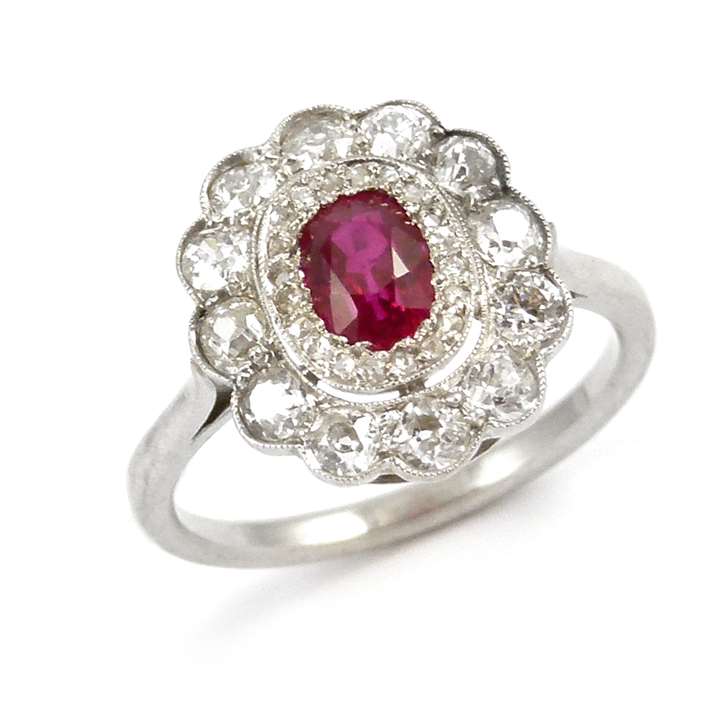 Antique ruby and diamond cluster ring